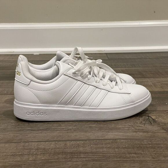 Adidas Grand Court 2 Sneakers White Gold Metallic Womens 6 GW9213 Shoes Youth 5 - Picture 2 of 16